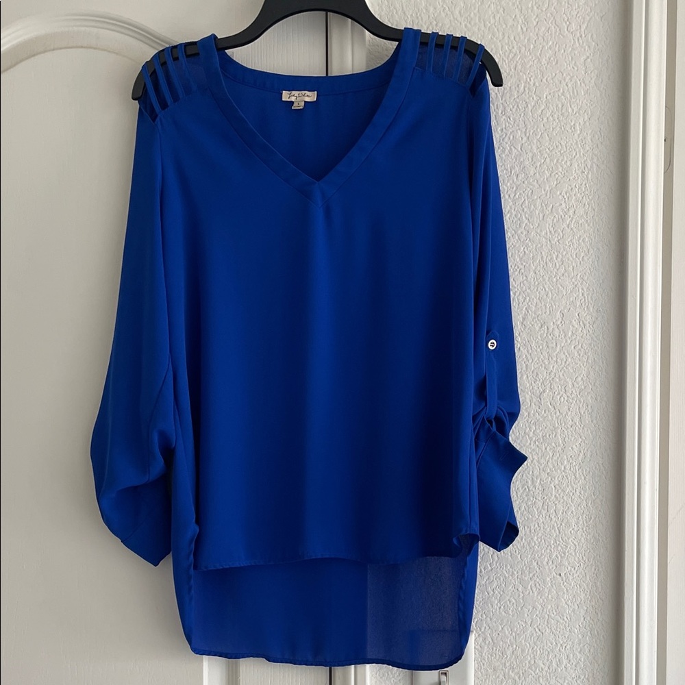 Lily White Royal Blue Blouse with Cutout Shoulders